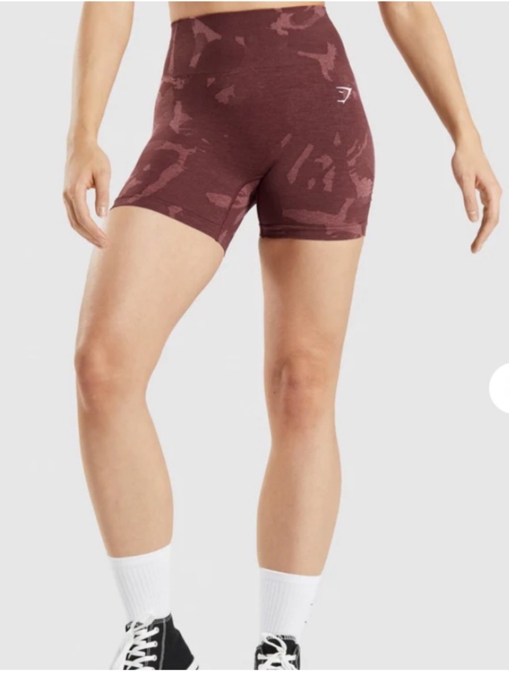 Gymshark Adapt Camo Seamless Shorts Burgundy Red Ruched High Waist XS Excellent